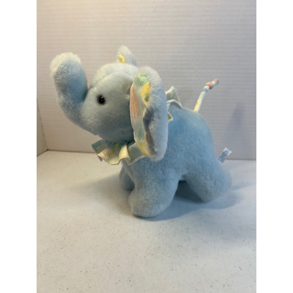 Vintage Bantam Collections Blue Musical Wind Up Elephant Plush Pastel Ruffle 9in